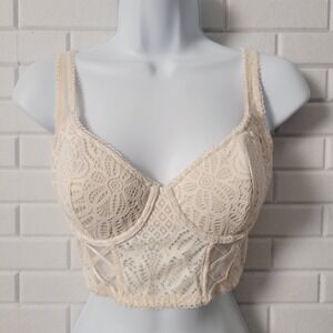 Victorias Secret Dream Angels Lace Longline Bra Top Bustier 34D Cream Coquette